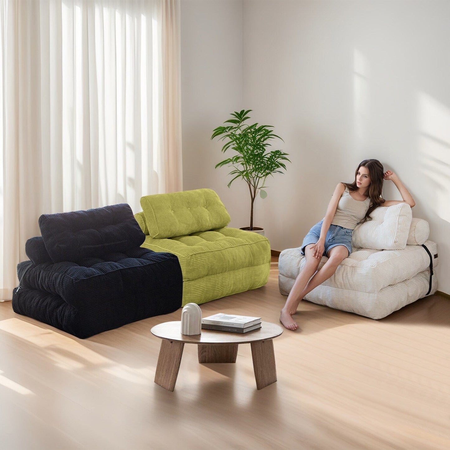 8 Canapé-lit pliable en velours côtelé, simple