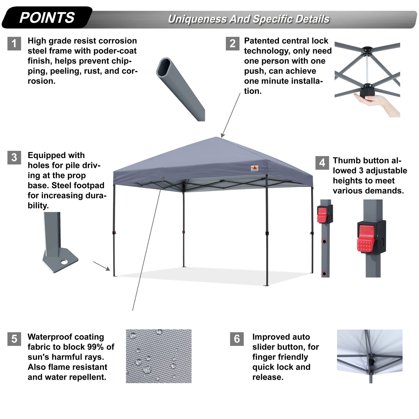 ABCCANOPY Tente de parasol pliable facile et durable pour extérieur