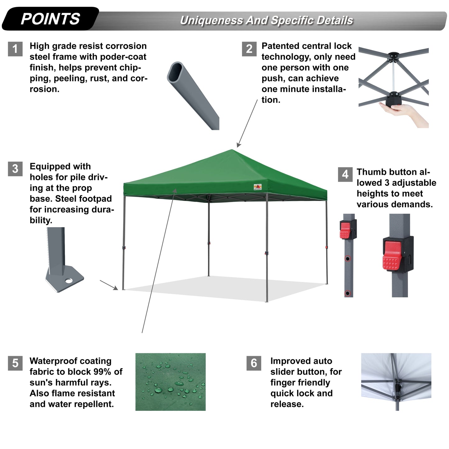 ABCCANOPY Tente de parasol pliable facile et durable pour extérieur