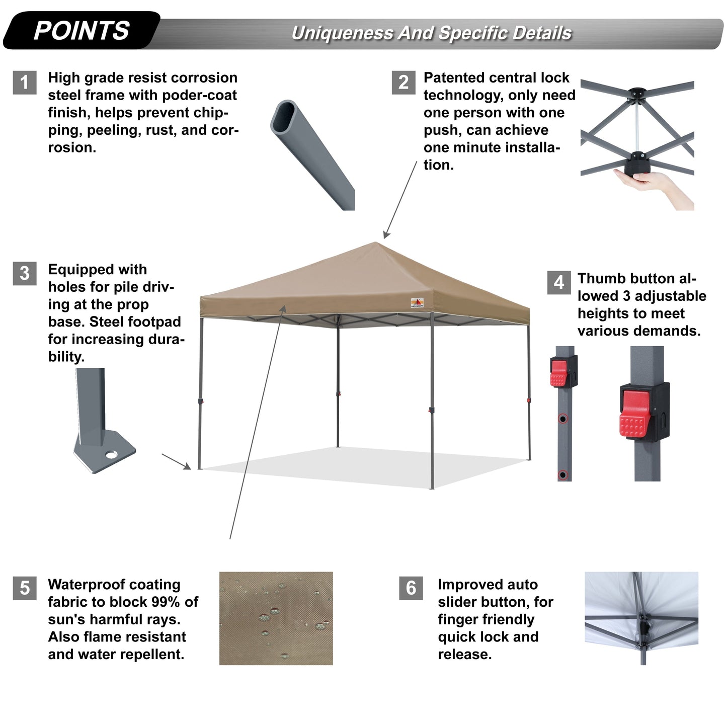ABCCANOPY Tente de parasol pliable facile et durable pour extérieur