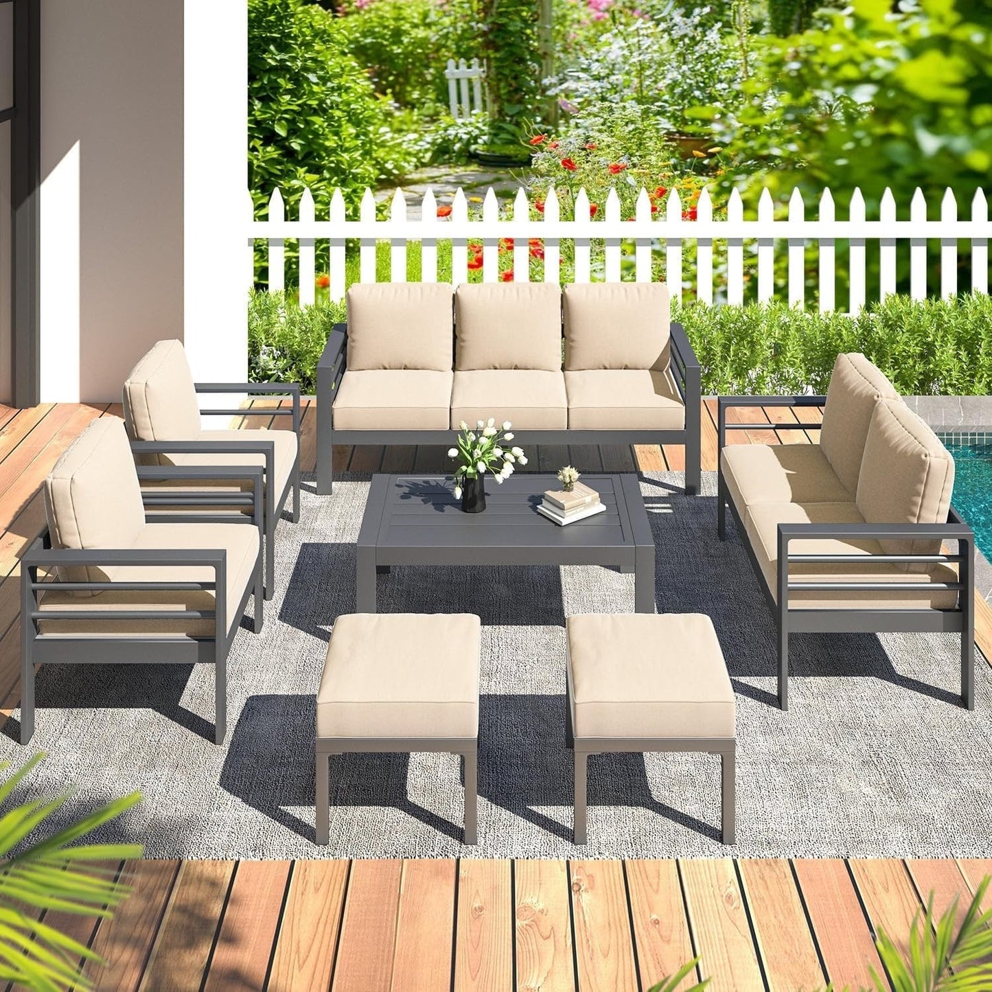 AECOJOY Ensemble de meubles de patio en aluminium 7 pièces, ensemble de conversation d'extérieur