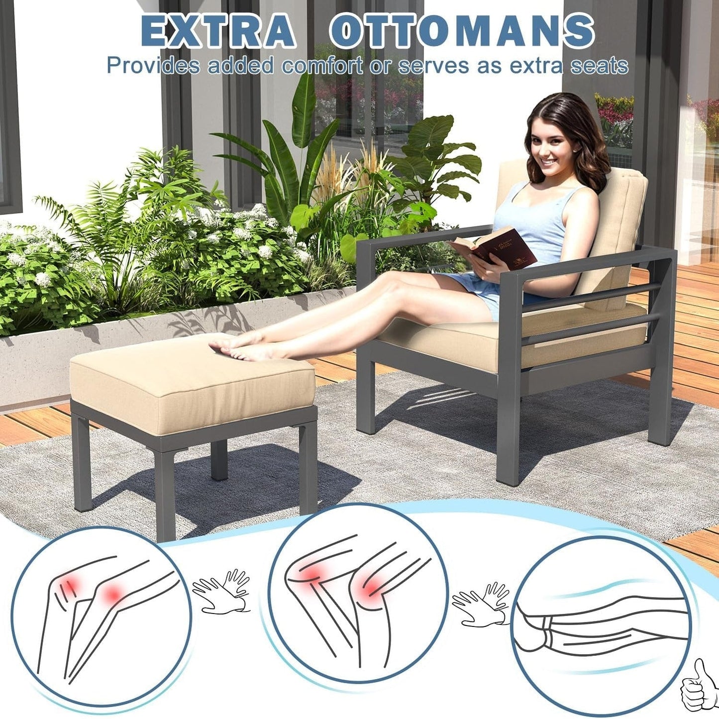 AECOJOY Ensemble de meubles de patio en aluminium 7 pièces, ensemble de conversation d'extérieur