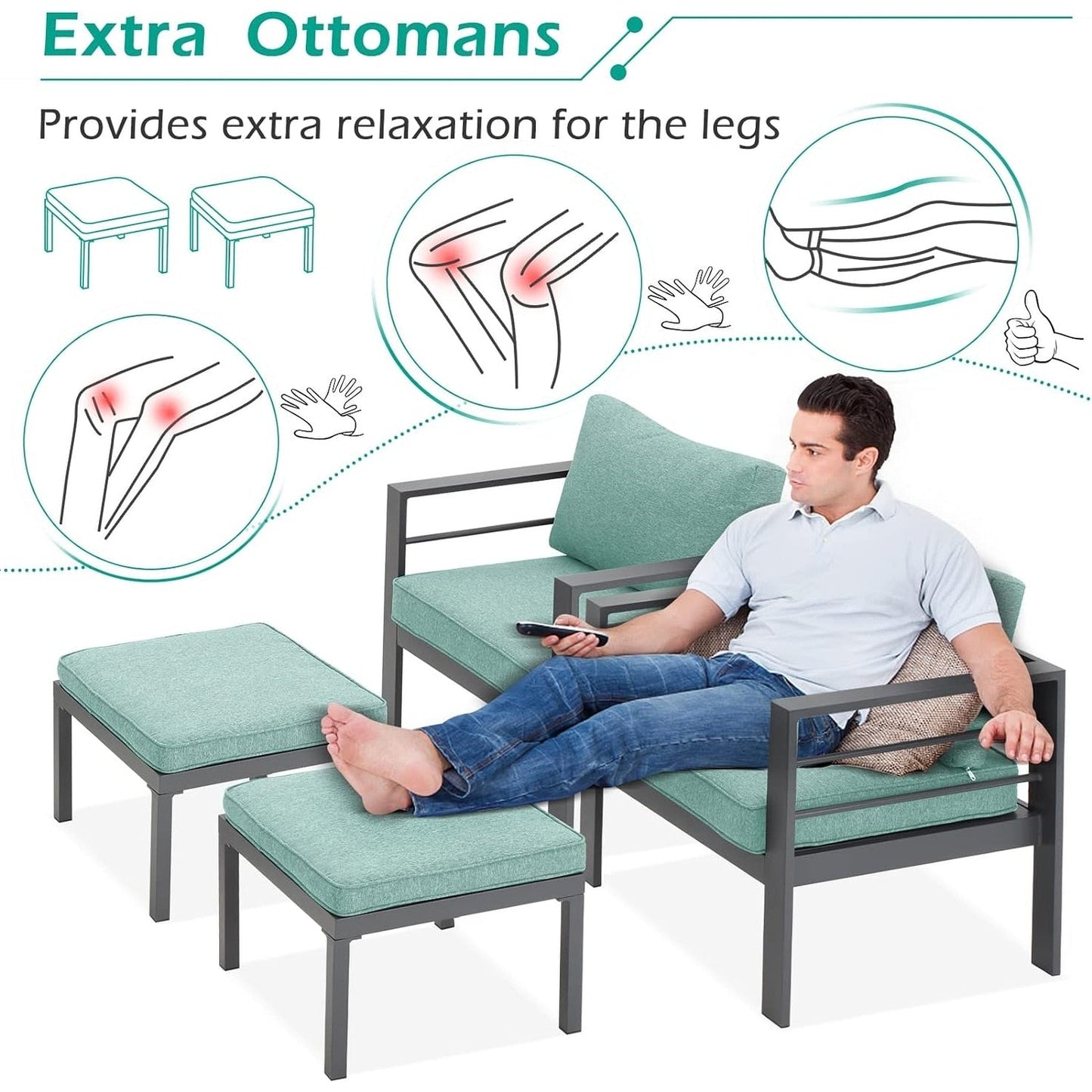 AECOJOY Ensemble de meubles de patio en aluminium 7 pièces, ensemble de conversation d'extérieur