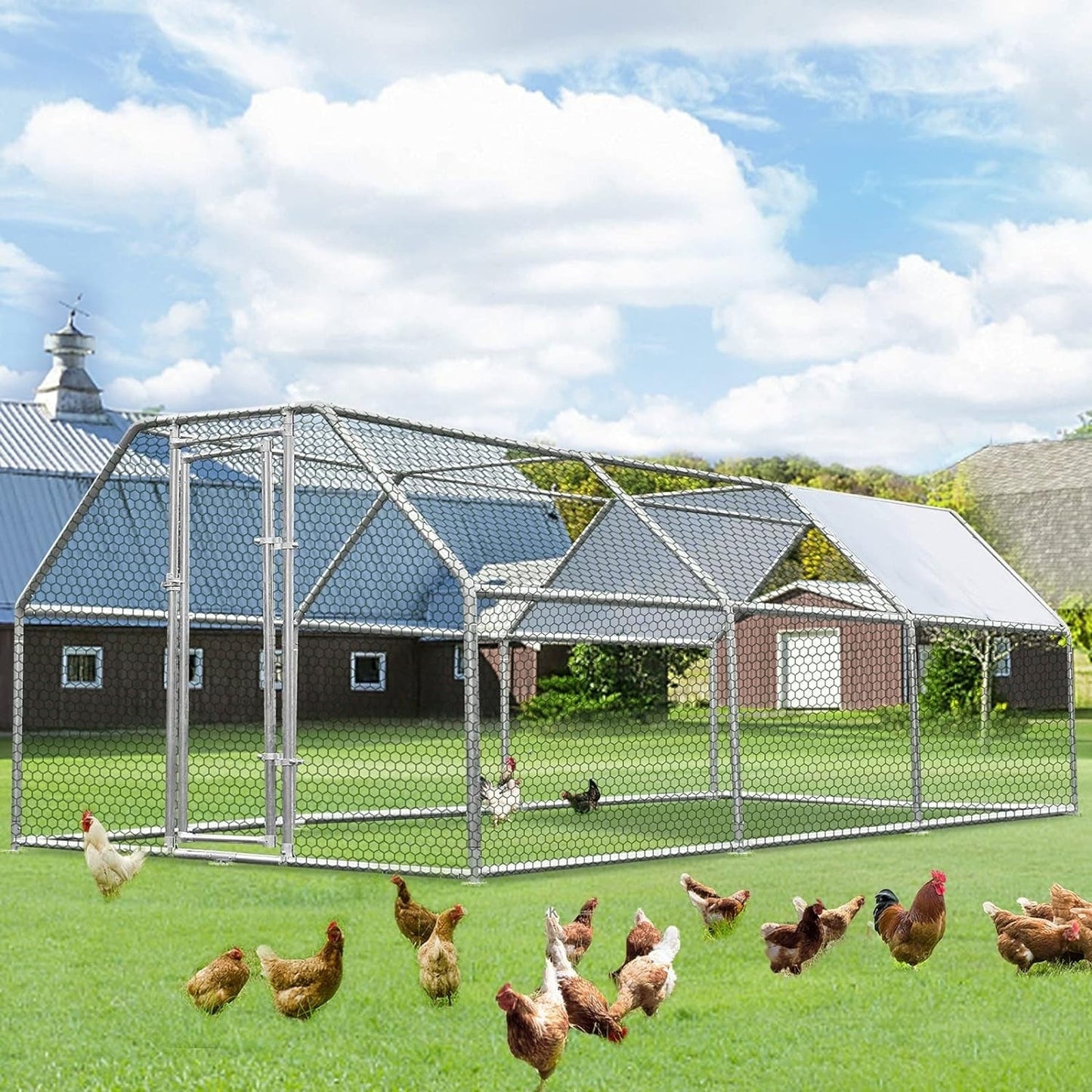 AECOJOY Grande Volière pour Poules en Métal, Cage à Poules en Métal avec Accès Direct