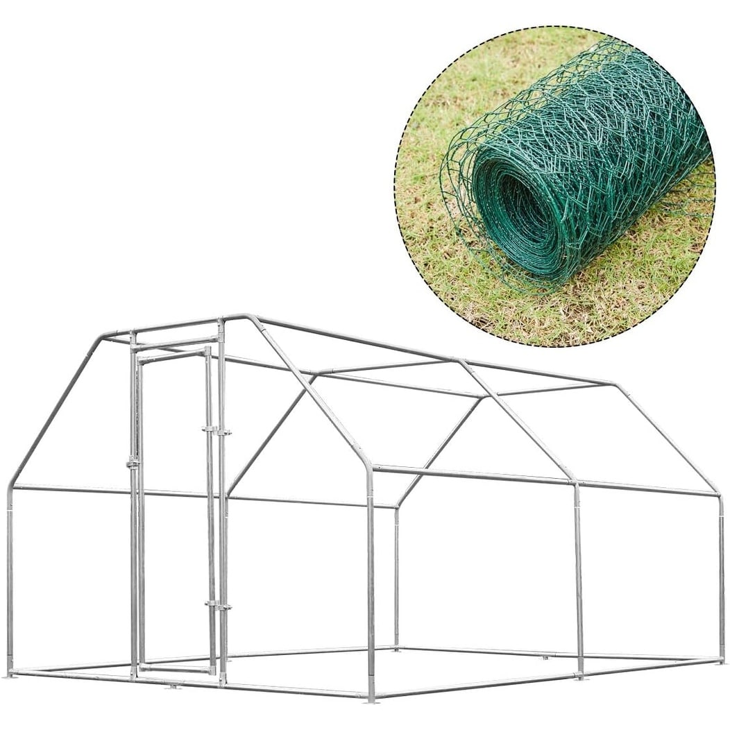 AECOJOY Grande Volière pour Poules en Métal, Cage à Poules en Métal avec Accès Direct