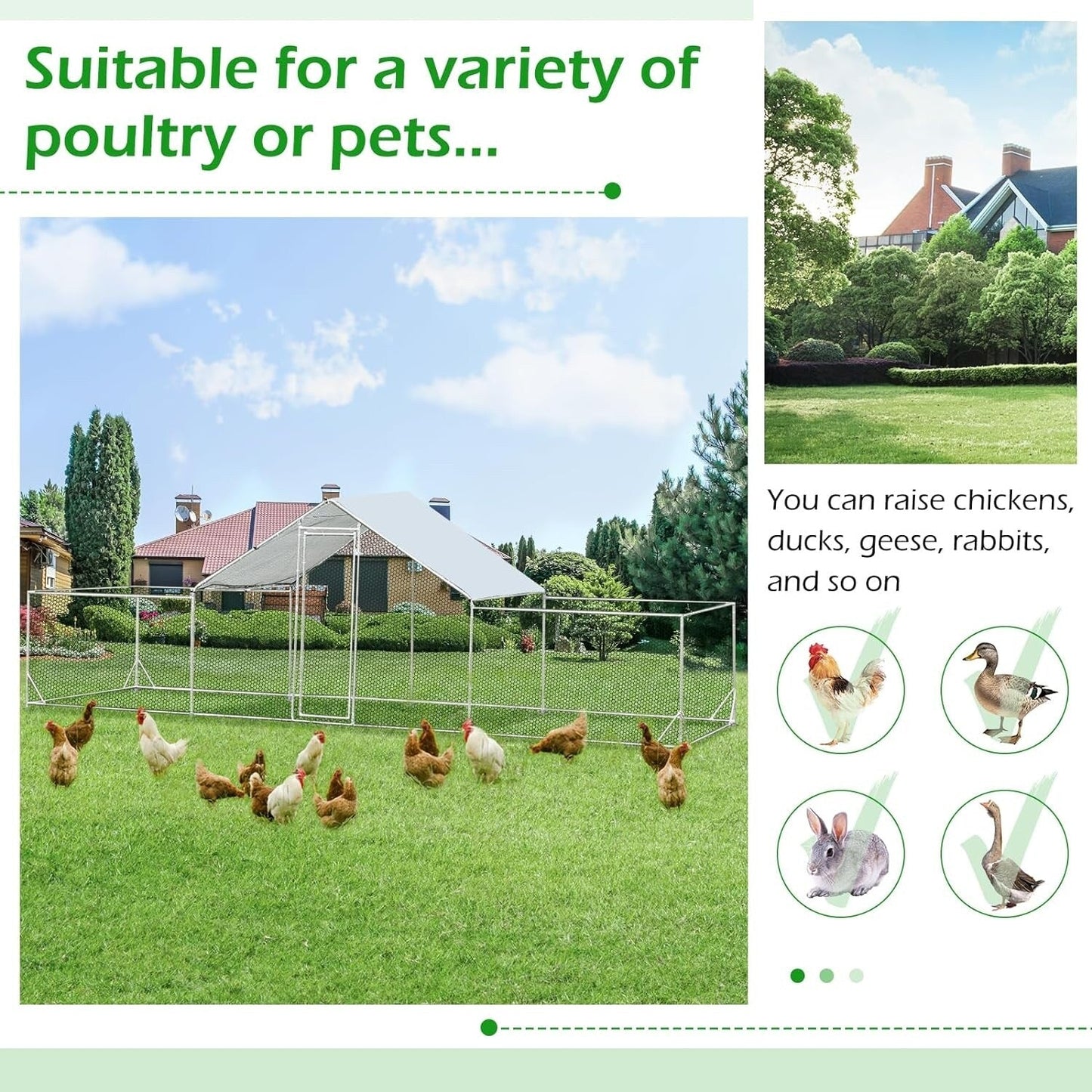 AECOJOY Grande Volière pour Poules en Métal, Cage à Poules en Métal avec Accès Direct