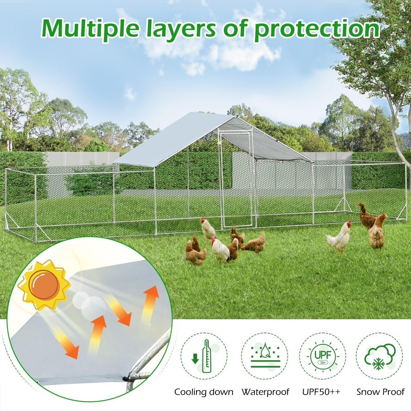 AECOJOY Grande Volière pour Poules en Métal, Cage à Poules en Métal avec Accès Direct