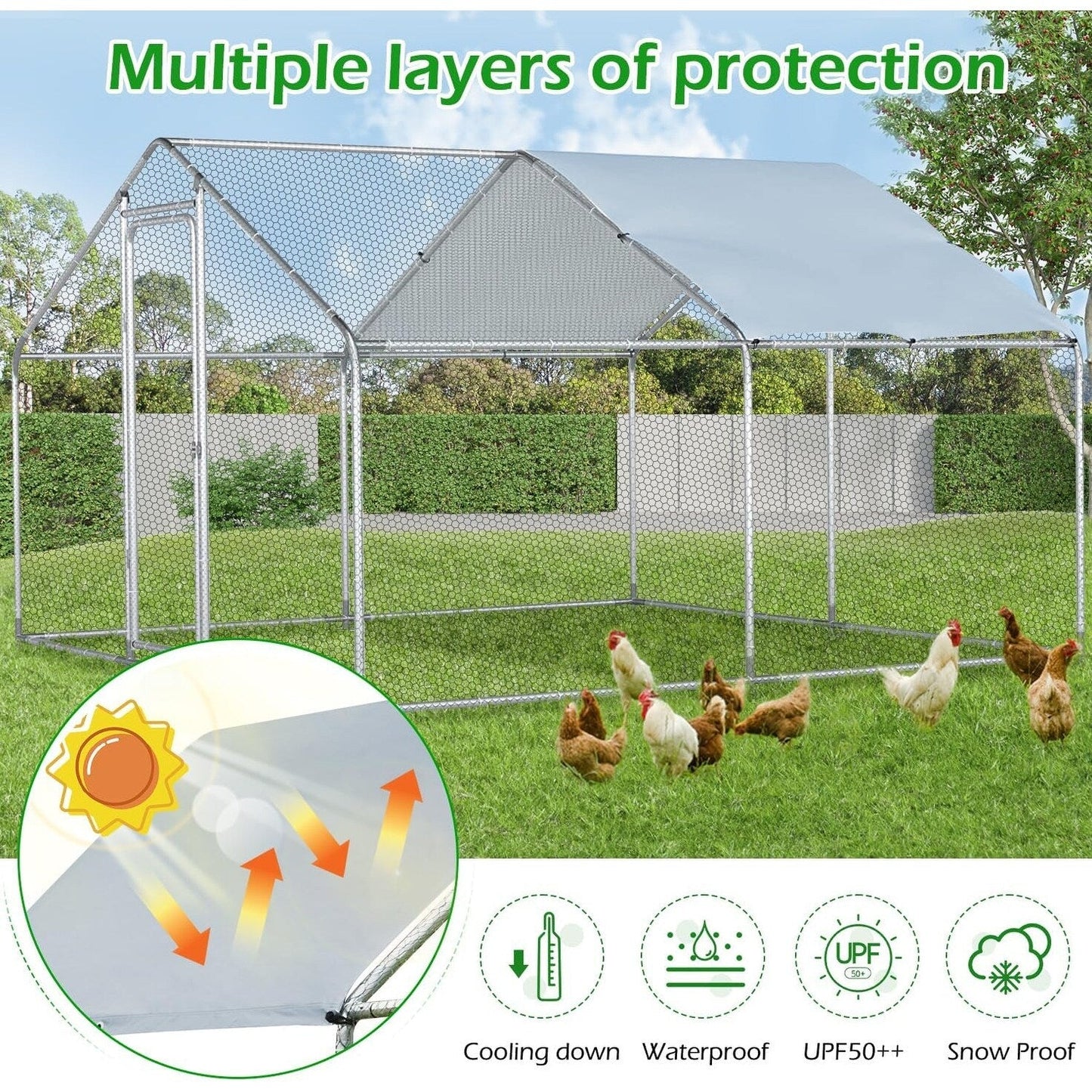 AECOJOY Grande Volière pour Poules en Métal, Cage à Poules en Métal avec Accès Direct