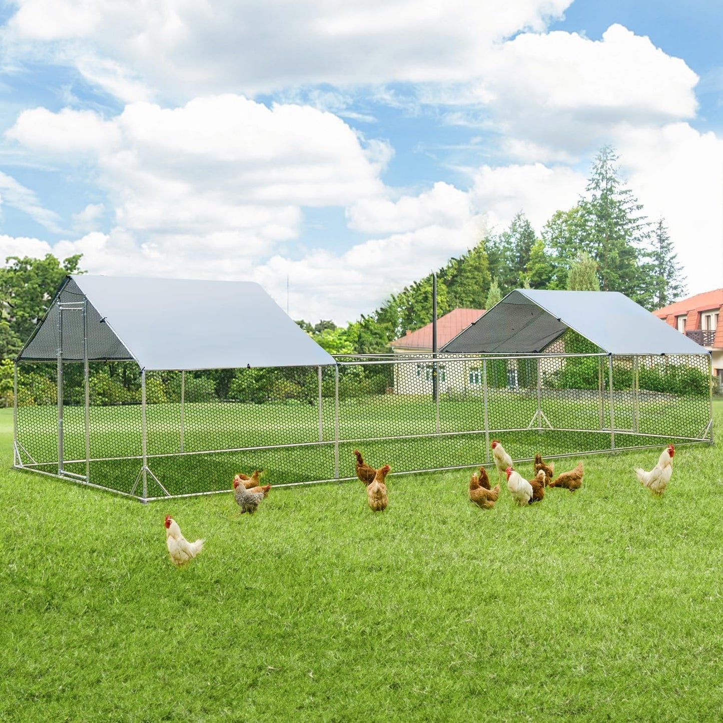 AECOJOY Grande Volière pour Poules en Métal, Cage à Poules en Métal avec Accès Direct