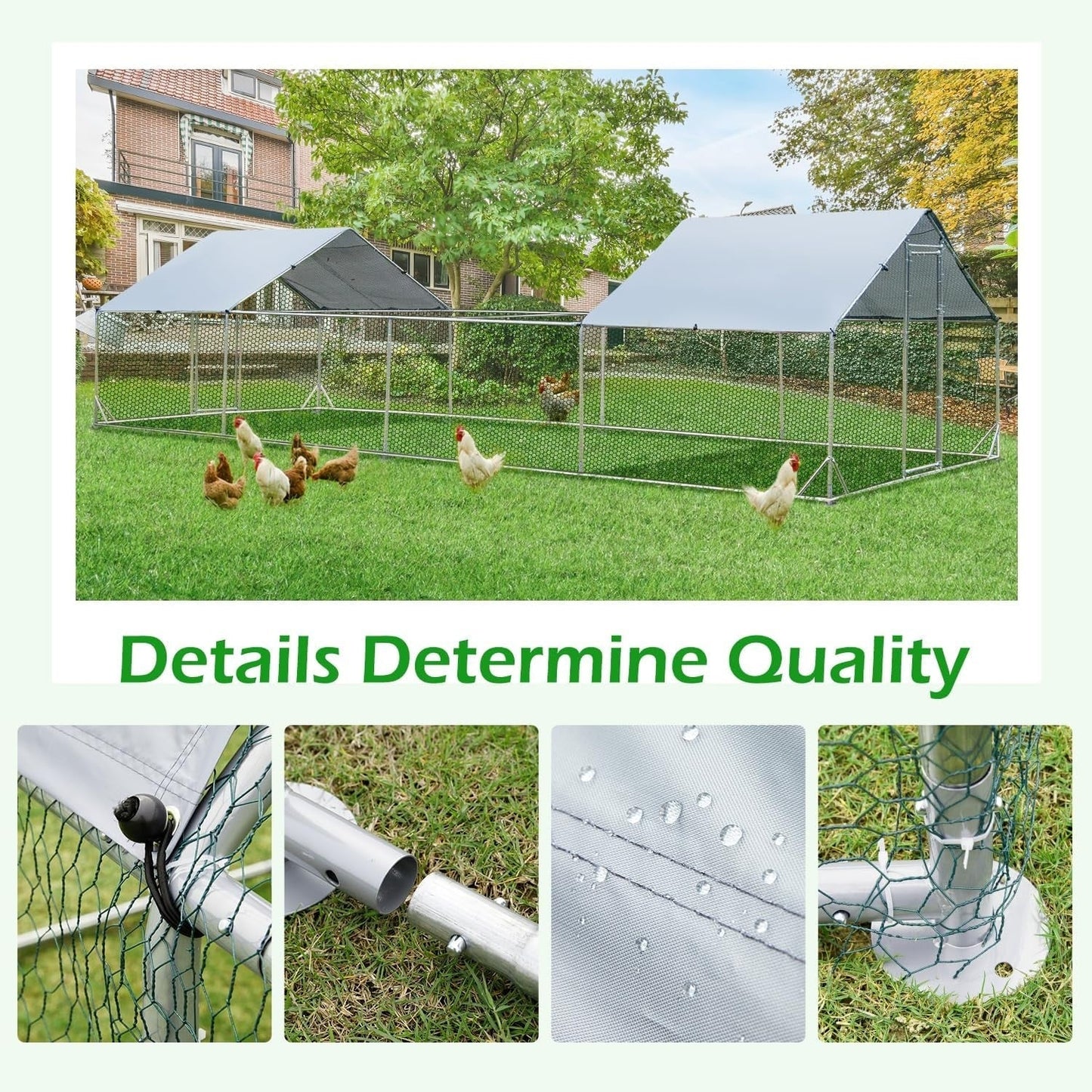 AECOJOY Grande Volière pour Poules en Métal, Cage à Poules en Métal avec Accès Direct