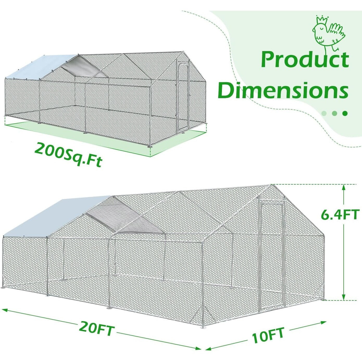 AECOJOY Grande Volière pour Poules en Métal, Cage à Poules en Métal avec Accès Direct