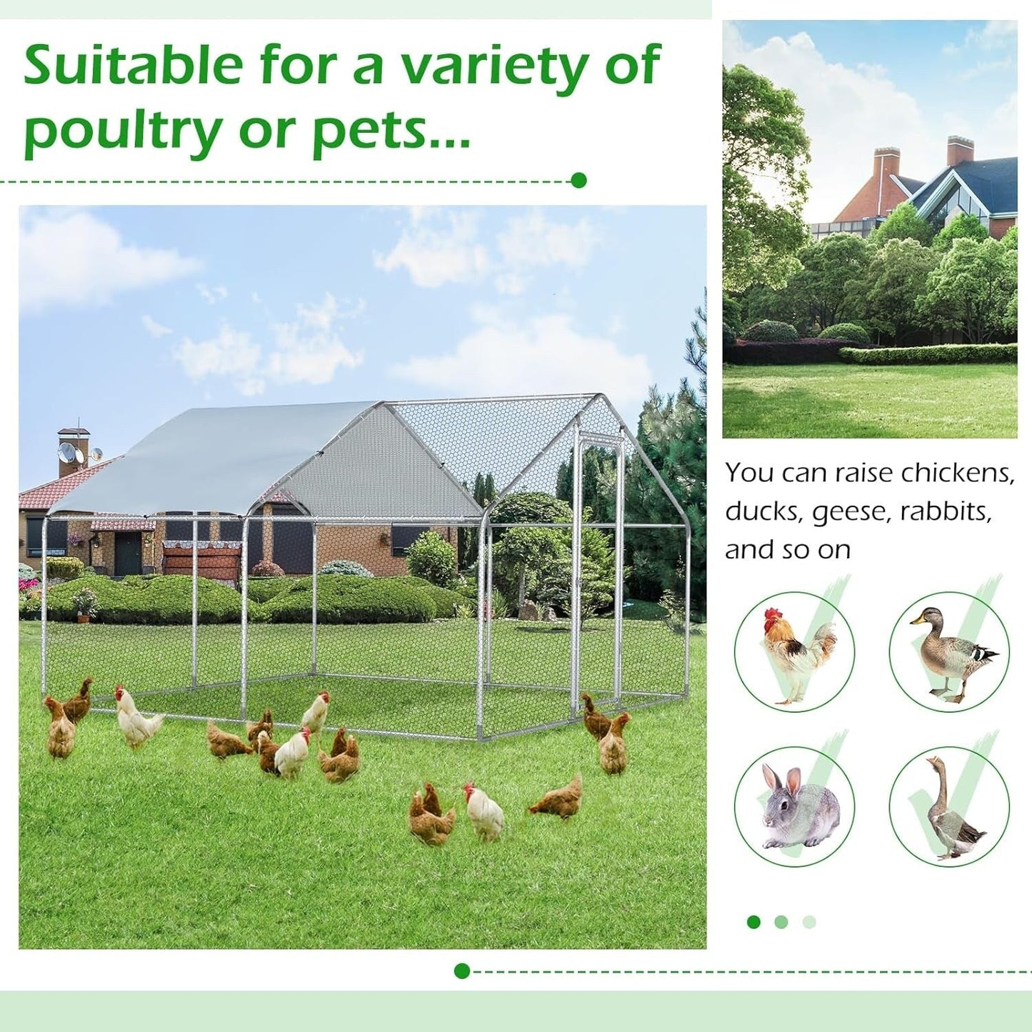 AECOJOY Grande Volière pour Poules en Métal, Cage à Poules en Métal avec Accès Direct
