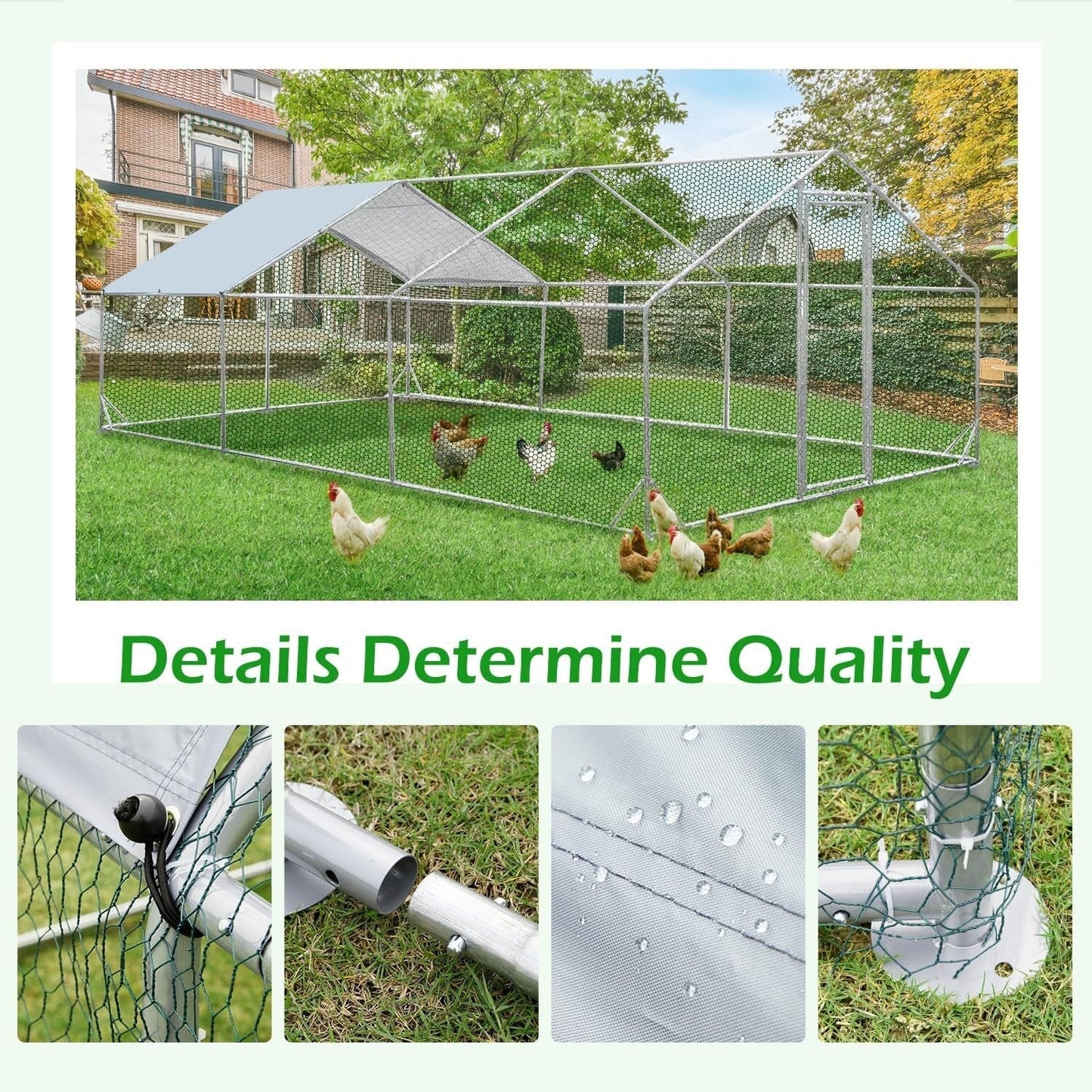 AECOJOY Grande Volière pour Poules en Métal, Cage à Poules en Métal avec Accès Direct