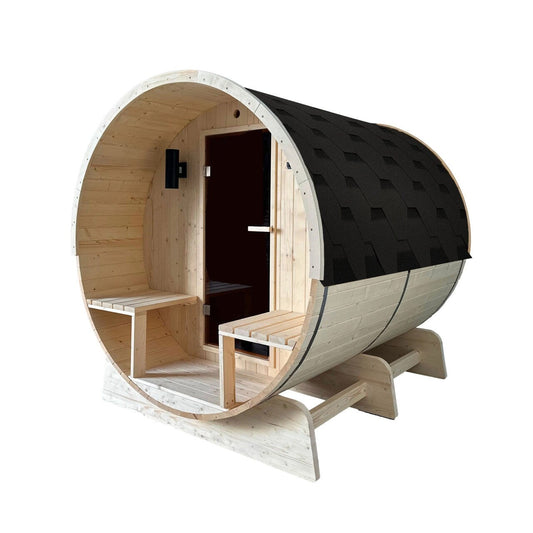 Sauna en barrique ALEKO en pin finlandais blanc pour 6 à 8 personnes avec chauffe-eau électrique UL - 88L x 73W x 79H pouces