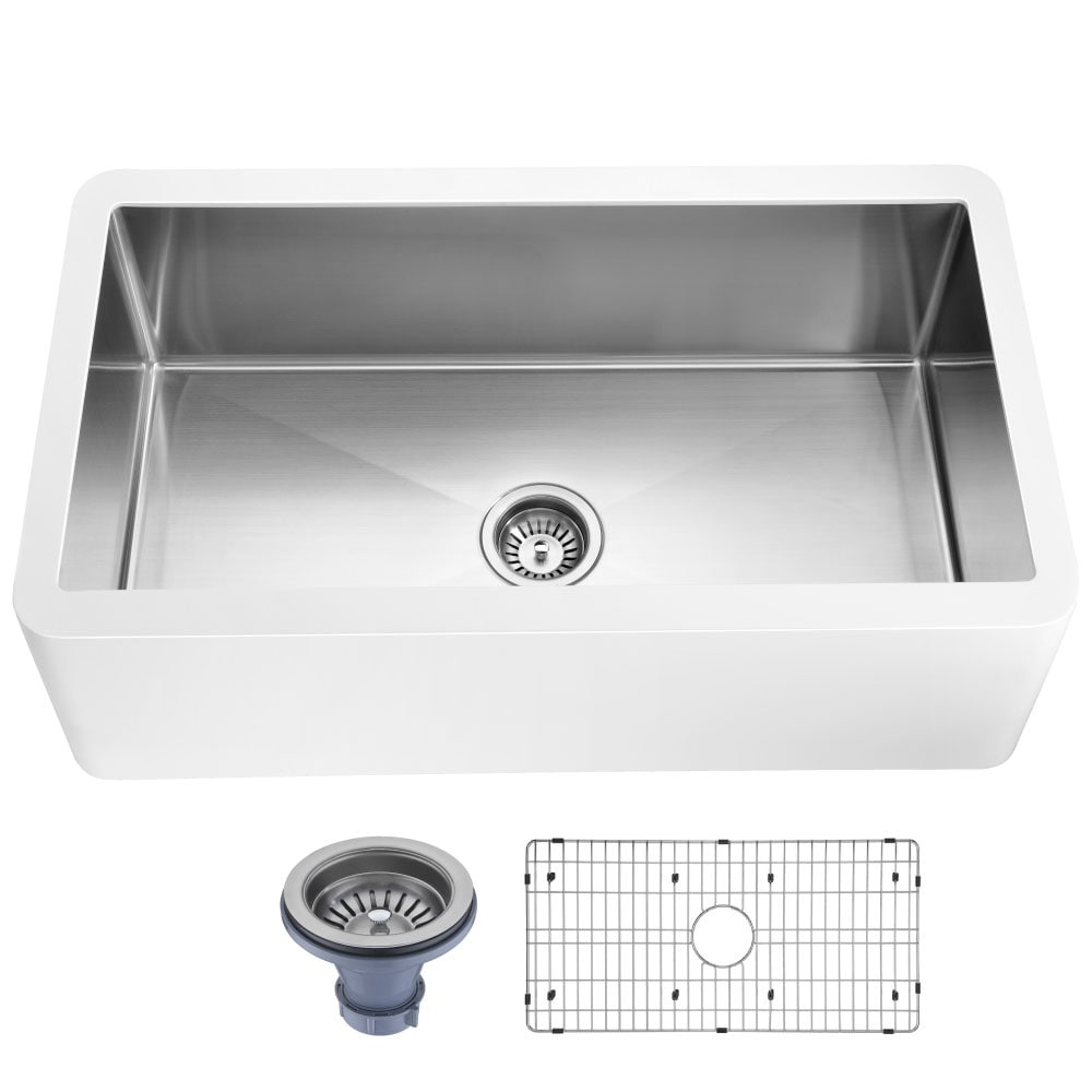 ANZZI Apollo Évier de cuisine de ferme à simple cuve de 91 cm (36 po) en surface solide blanche mate avec intérieur en acier inoxydable