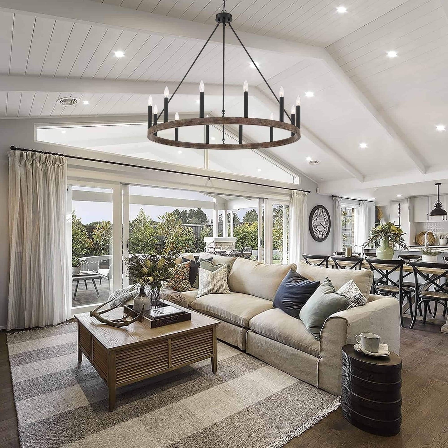 Suspension Acroma à 12 lumières, style ferme, en forme de roue de charrette de 40 pouces, avec certification UL - 40'' de diamètre x 138'' de hauteur