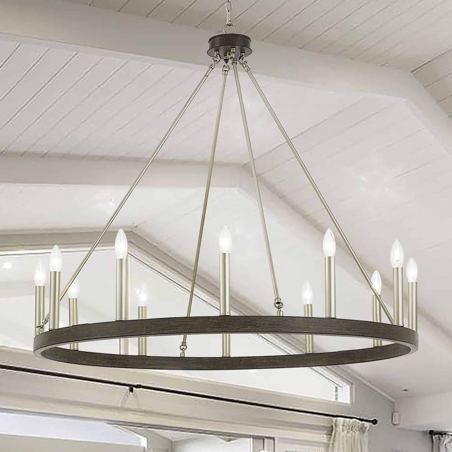Suspension Acroma à 12 lumières, style ferme, en forme de roue de charrette de 40 pouces, avec certification UL - 40'' de diamètre x 138'' de hauteur