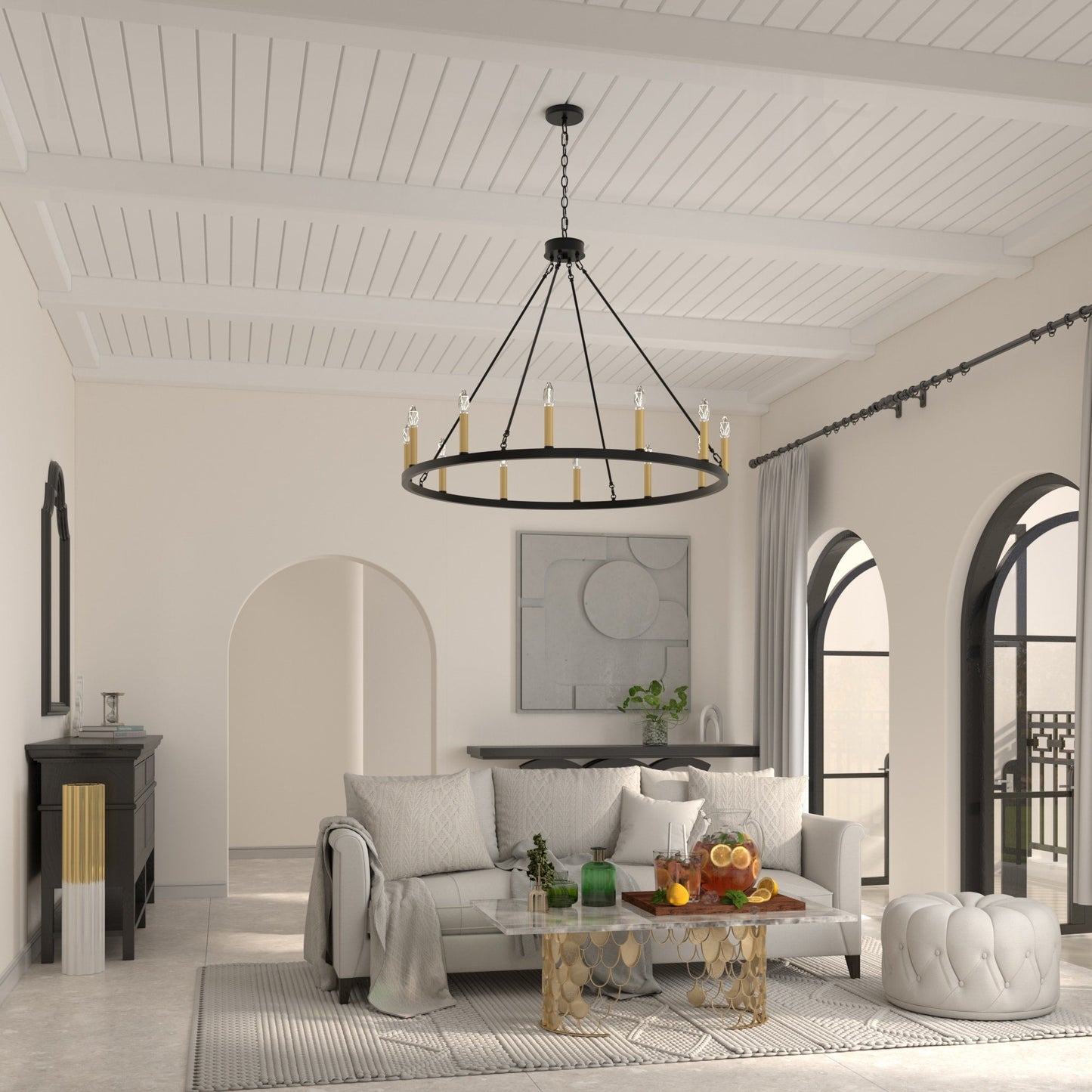 Suspension Acroma à 12 lumières, style ferme, en forme de roue de charrette de 40 pouces, avec certification UL - 40'' de diamètre x 138'' de hauteur