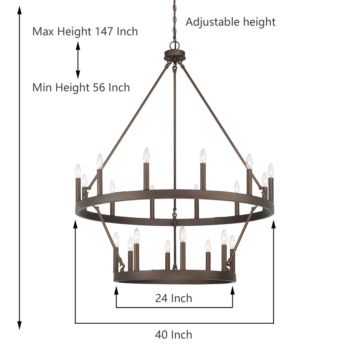 Luminaire Acroma à 20 lumières, style ferme moderne, en forme de roue de charrette ronde de 40 pouces, avec certification UL.