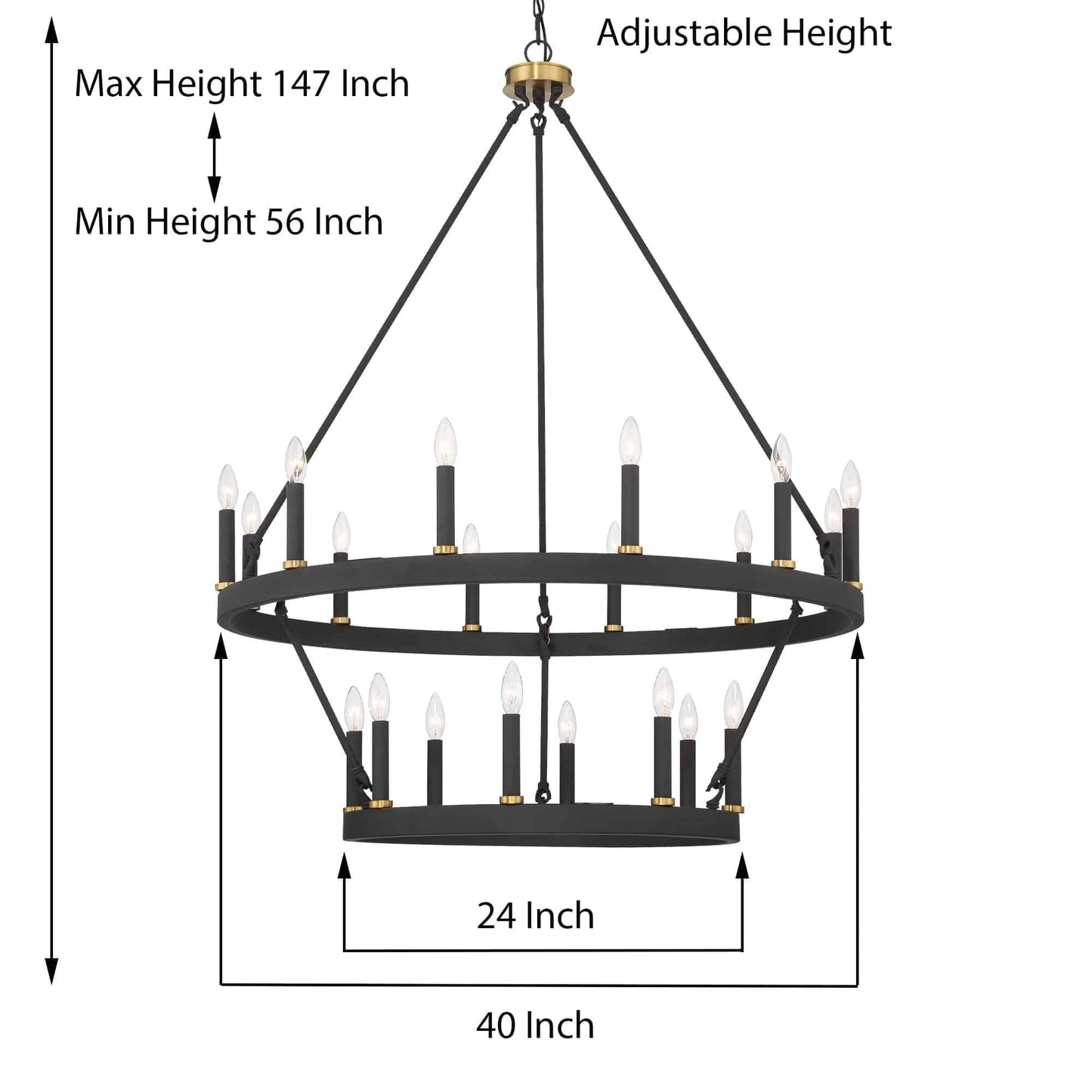 Luminaire Acroma à 20 lumières, style ferme moderne, en forme de roue de charrette ronde de 40 pouces, avec certification UL.