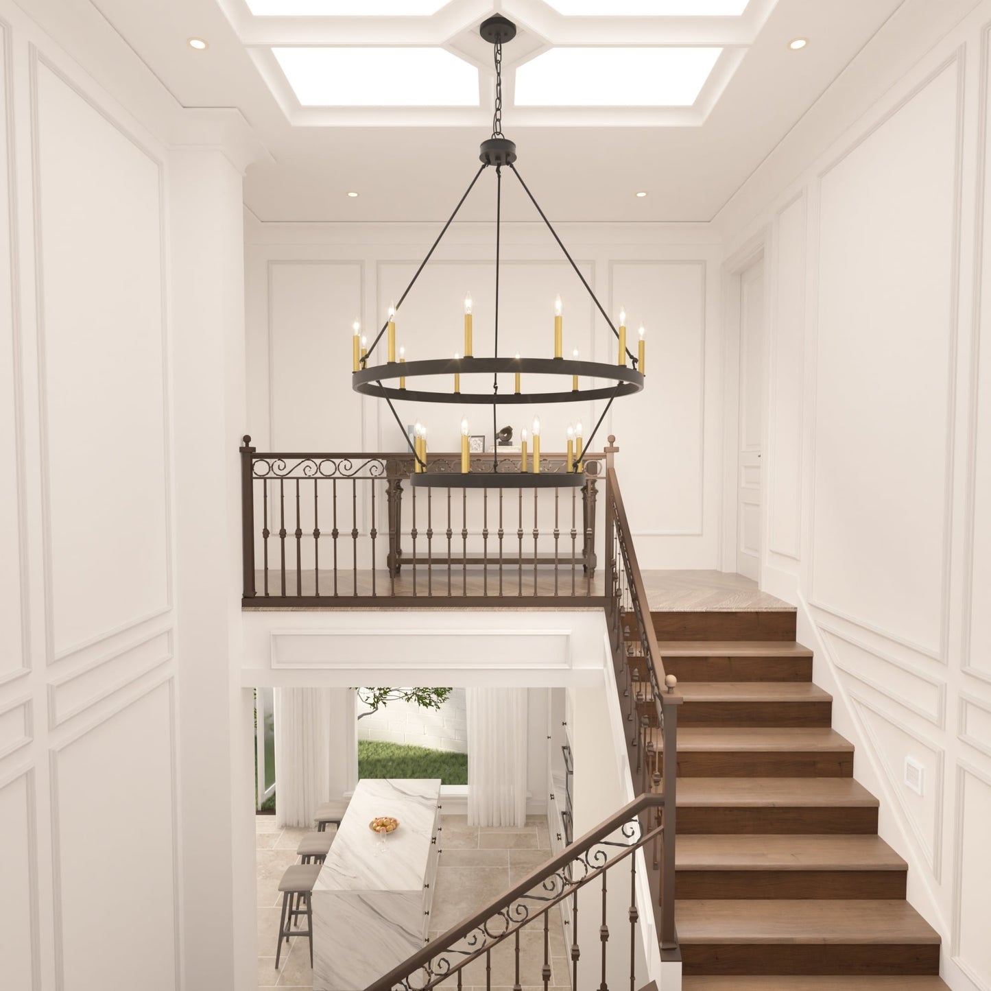 Luminaire Acroma à 20 lumières, style ferme moderne, en forme de roue de charrette ronde de 40 pouces, avec certification UL.