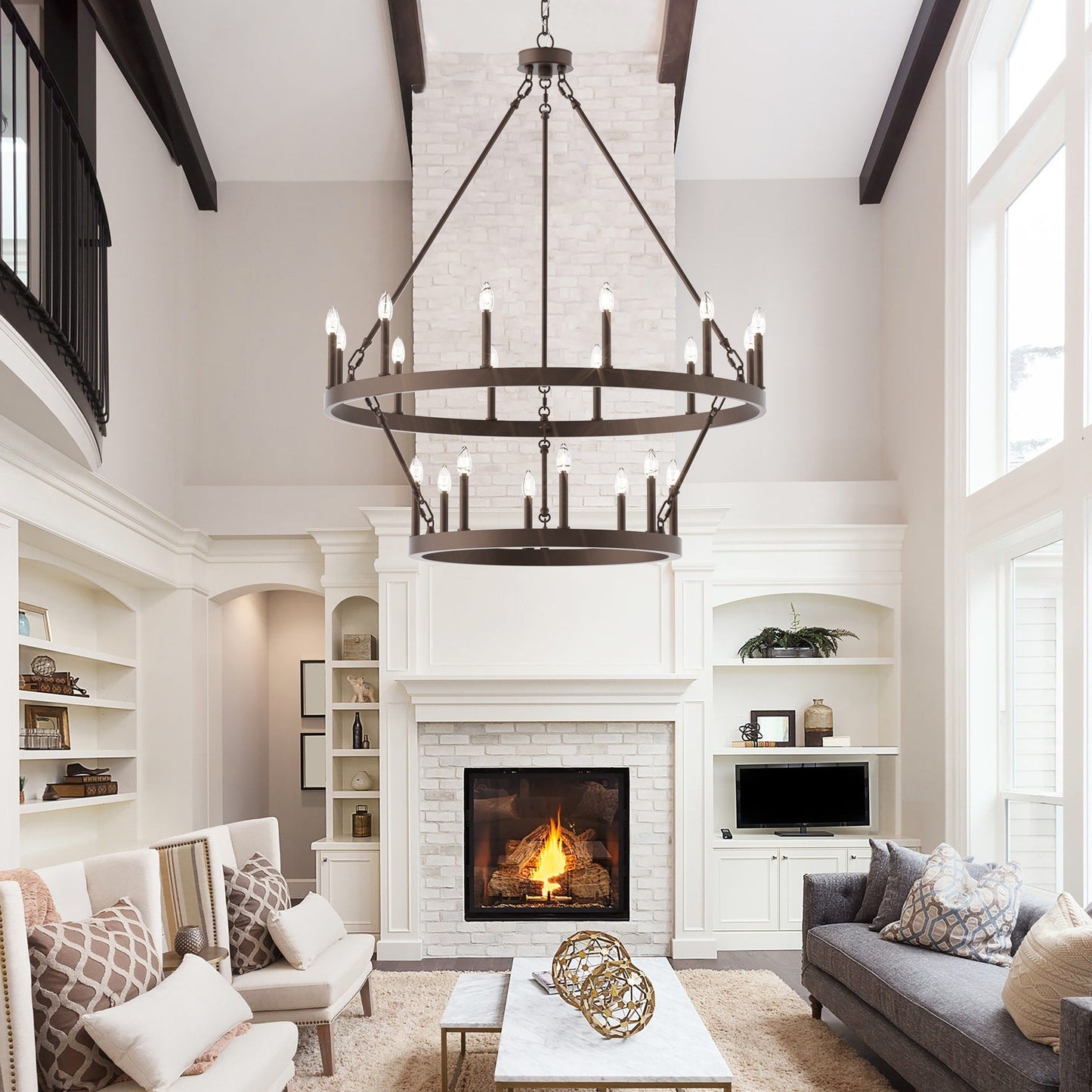 Luminaire Acroma à 20 lumières, style ferme moderne, en forme de roue de charrette ronde de 40 pouces, avec certification UL.