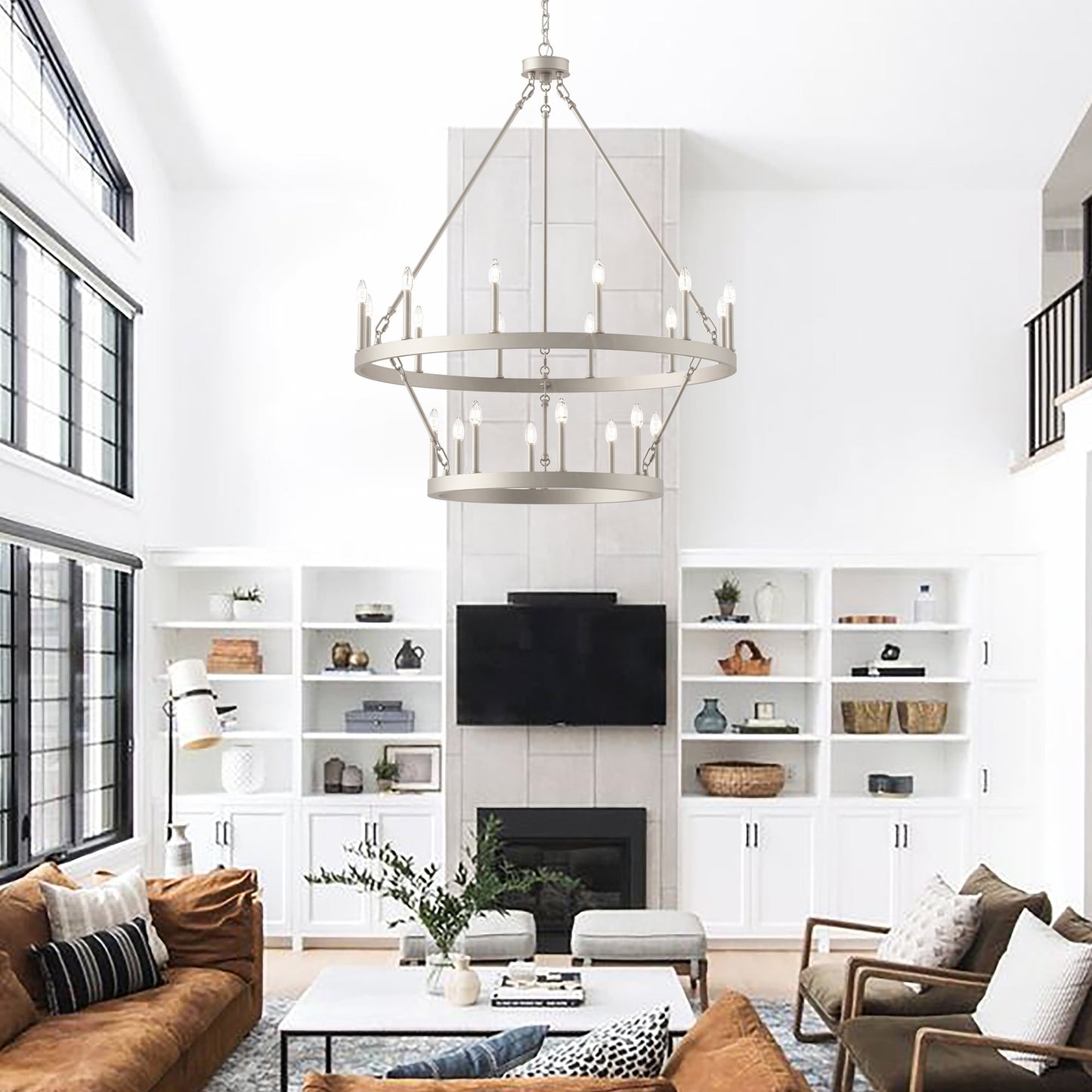 Luminaire Acroma à 20 lumières, style ferme moderne, en forme de roue de charrette ronde de 40 pouces, avec certification UL.