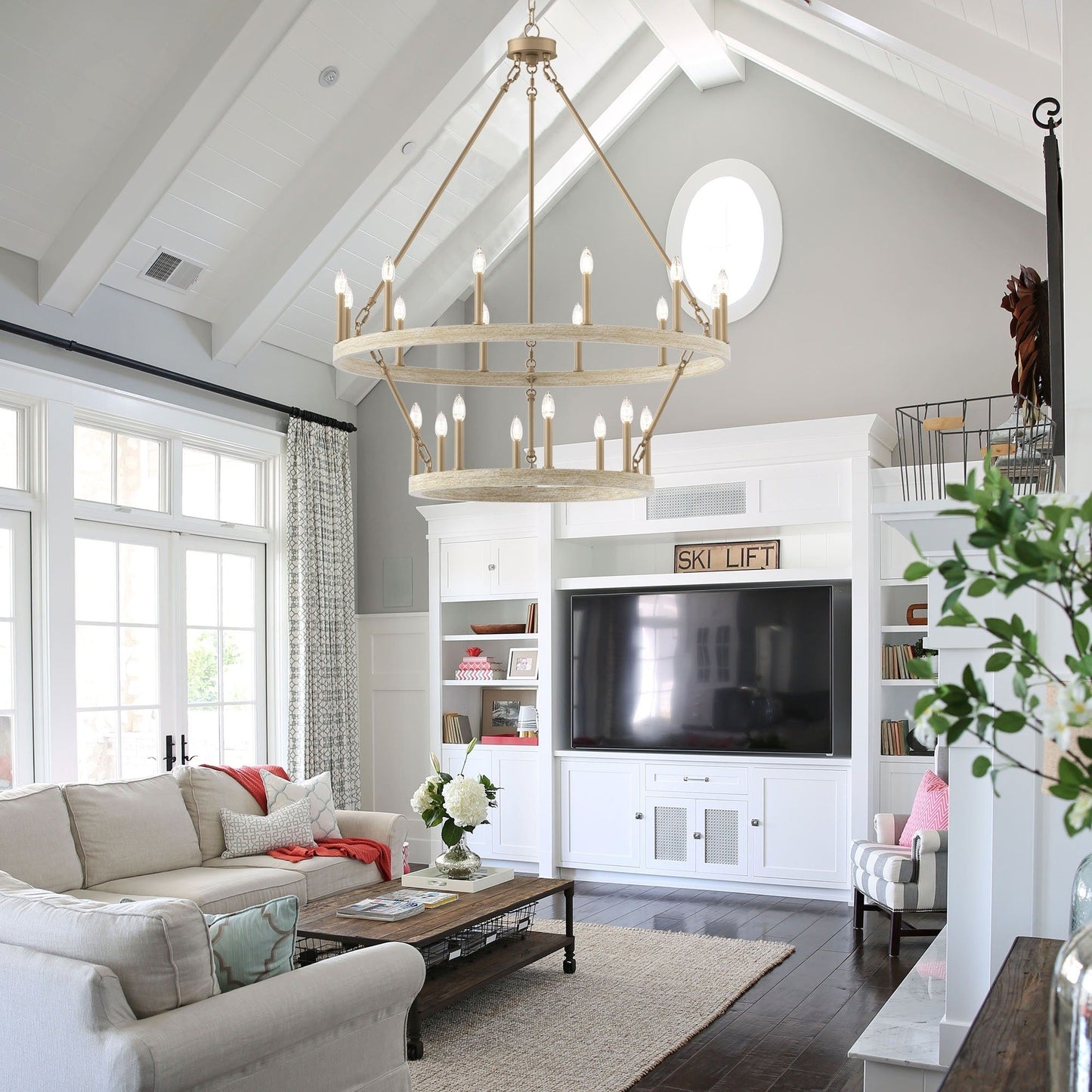 Luminaire Acroma à 20 lumières, style ferme moderne, en forme de roue de charrette ronde de 40 pouces, avec certification UL.