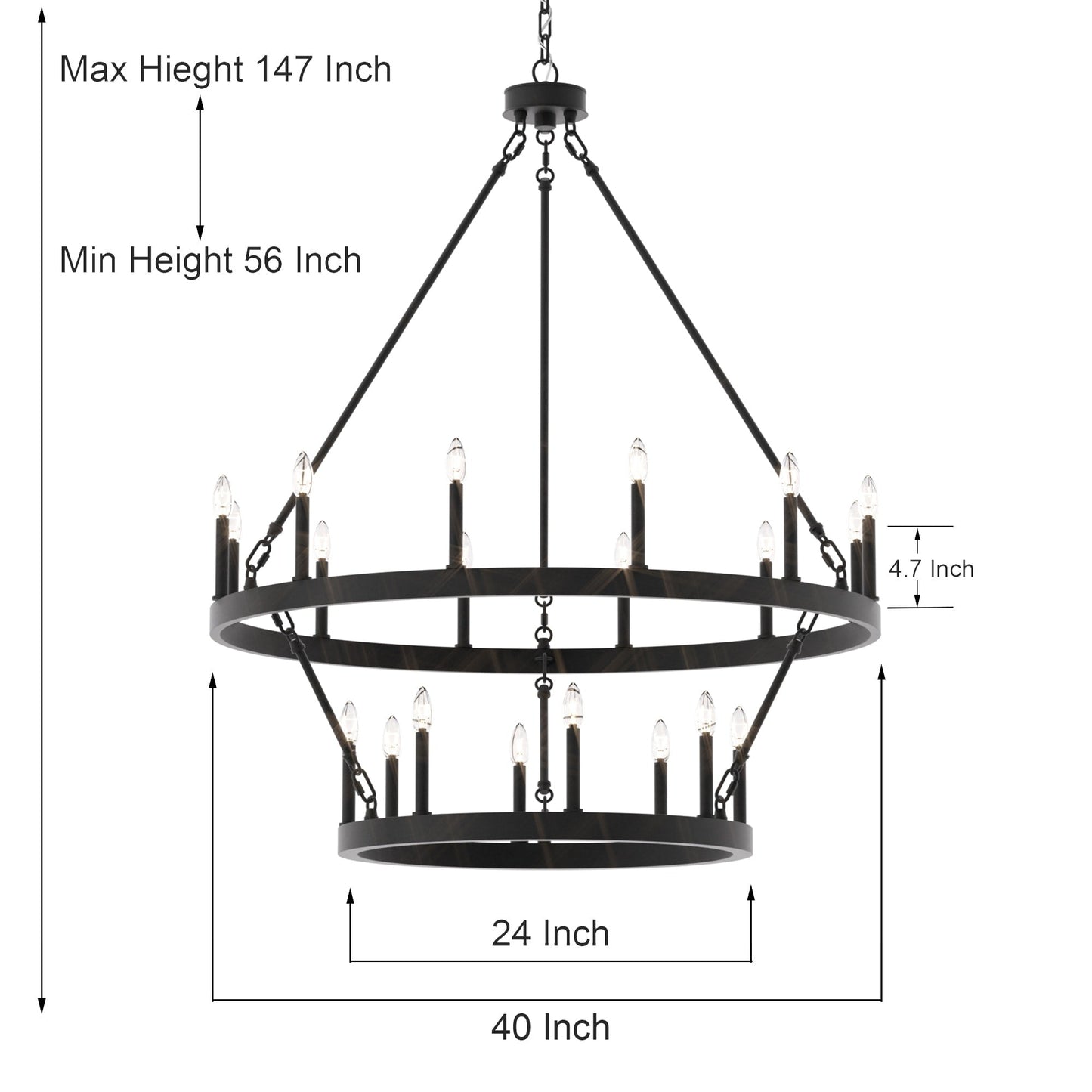 Luminaire Acroma à 20 lumières, style ferme moderne, en forme de roue de charrette ronde de 40 pouces, avec certification UL.
