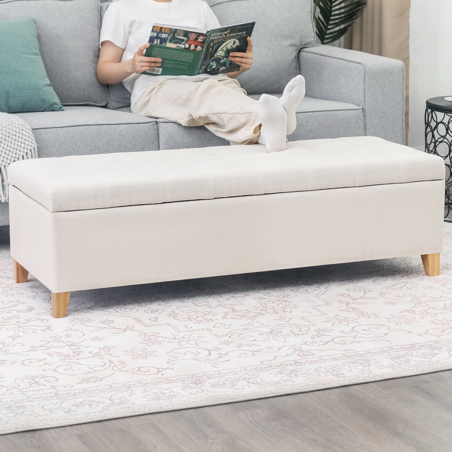 Tabouret-pouf de rangement en simili cuir Adeco 50