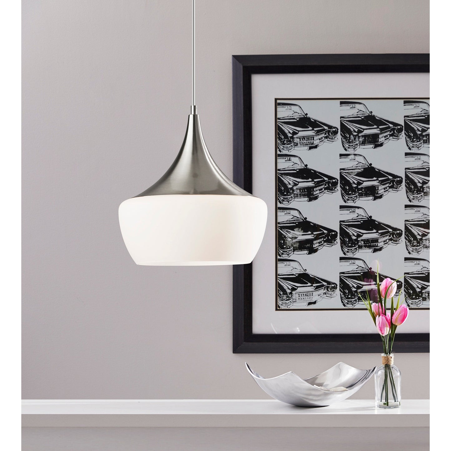 Lampe suspendue Eliza en noir ou en acier d'Adesso