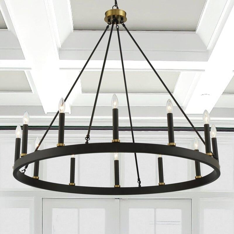Suspension Acroma à 12 lumières, style ferme, en forme de roue de charrette de 40 pouces, avec certification UL - 40'' de diamètre x 138'' de hauteur