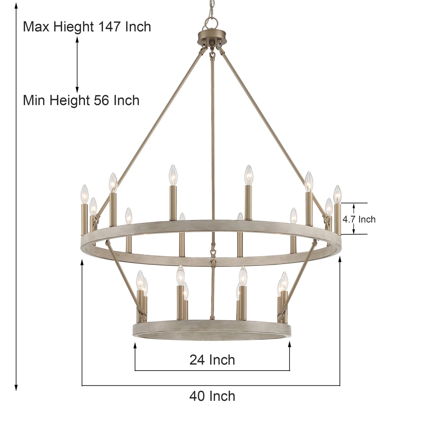 Luminaire Acroma à 20 lumières, style ferme moderne, en forme de roue de charrette ronde de 40 pouces, avec certification UL.