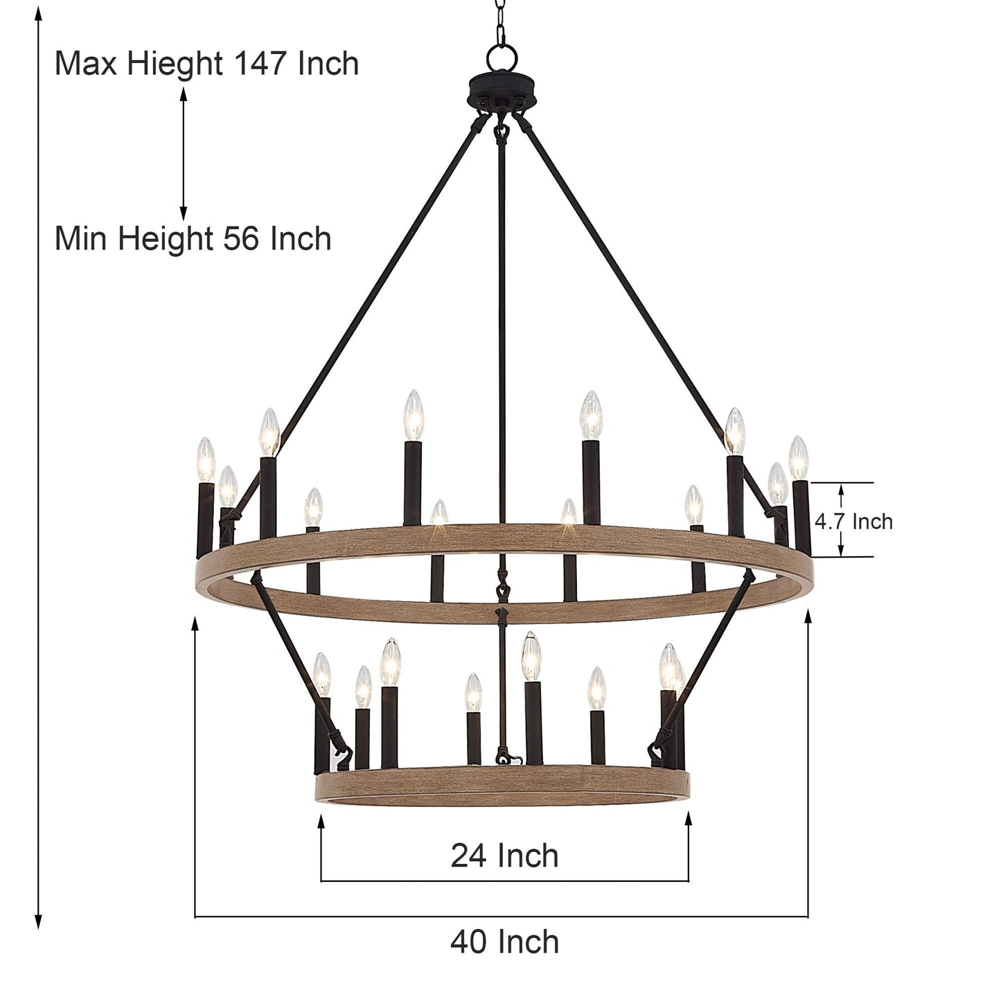 Luminaire Acroma à 20 lumières, style ferme moderne, en forme de roue de charrette ronde de 40 pouces, avec certification UL.