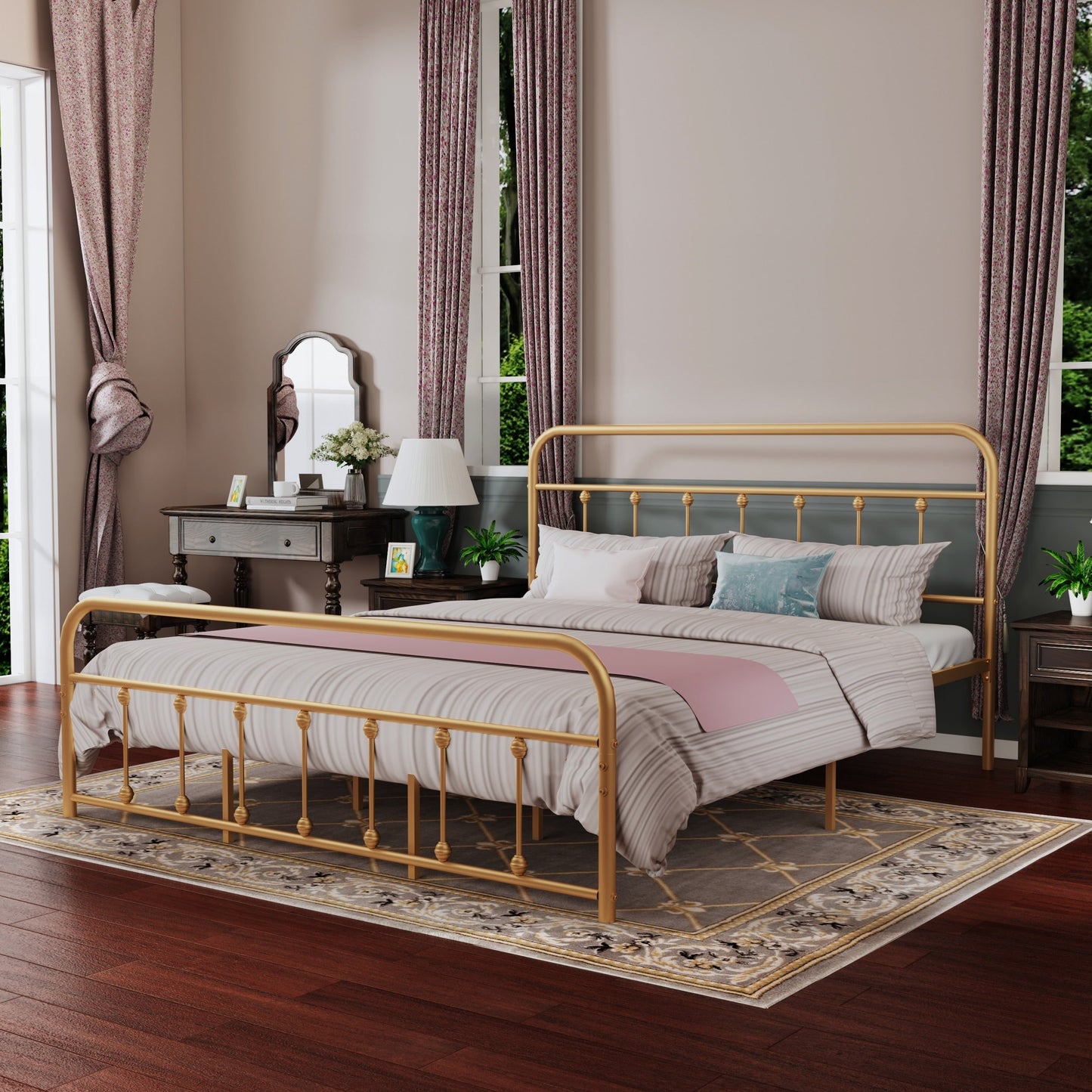 Cadre de lit plateforme en métal simple et vintage, facile à assembler, de Alazyhome