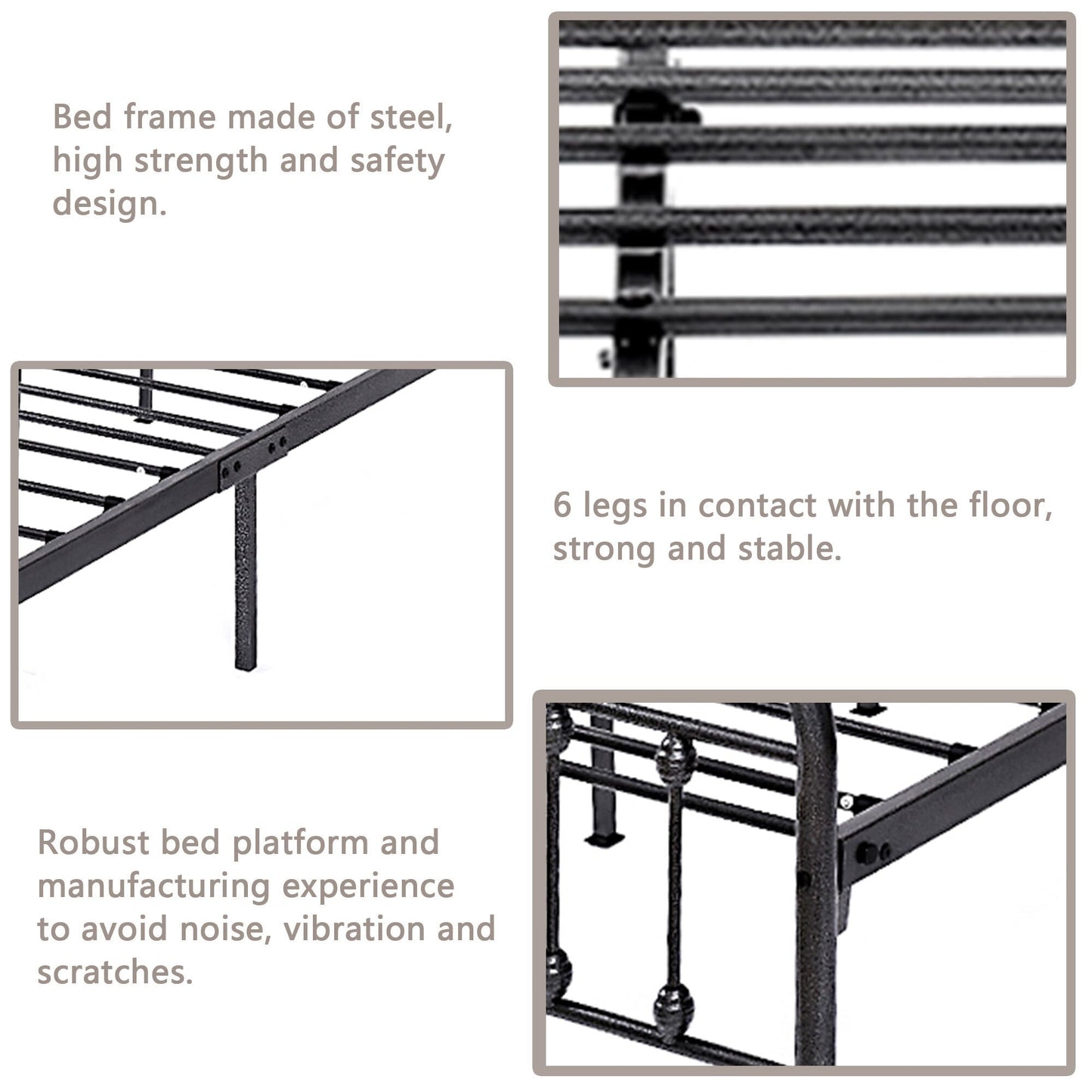Cadre de lit plateforme en métal simple et vintage, facile à assembler, de Alazyhome