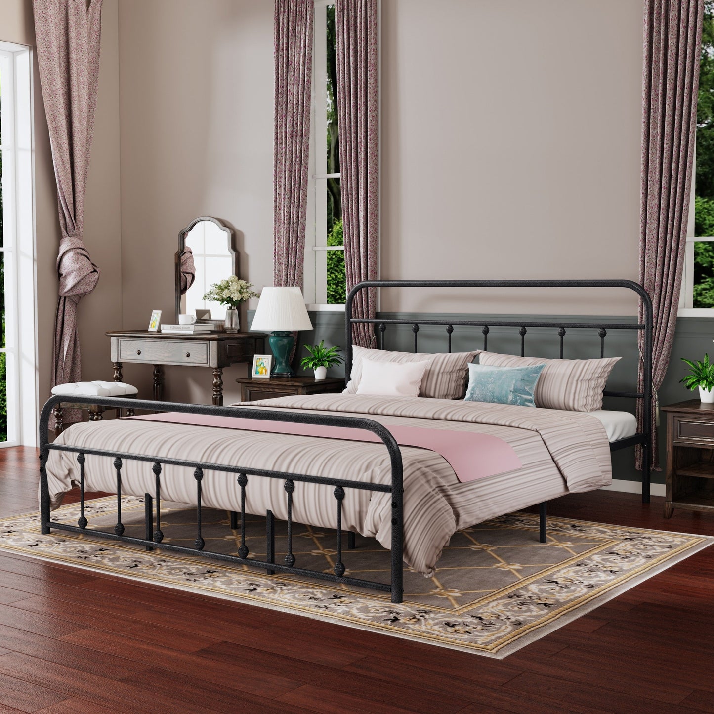 Cadre de lit plateforme en métal simple et vintage, facile à assembler, de Alazyhome