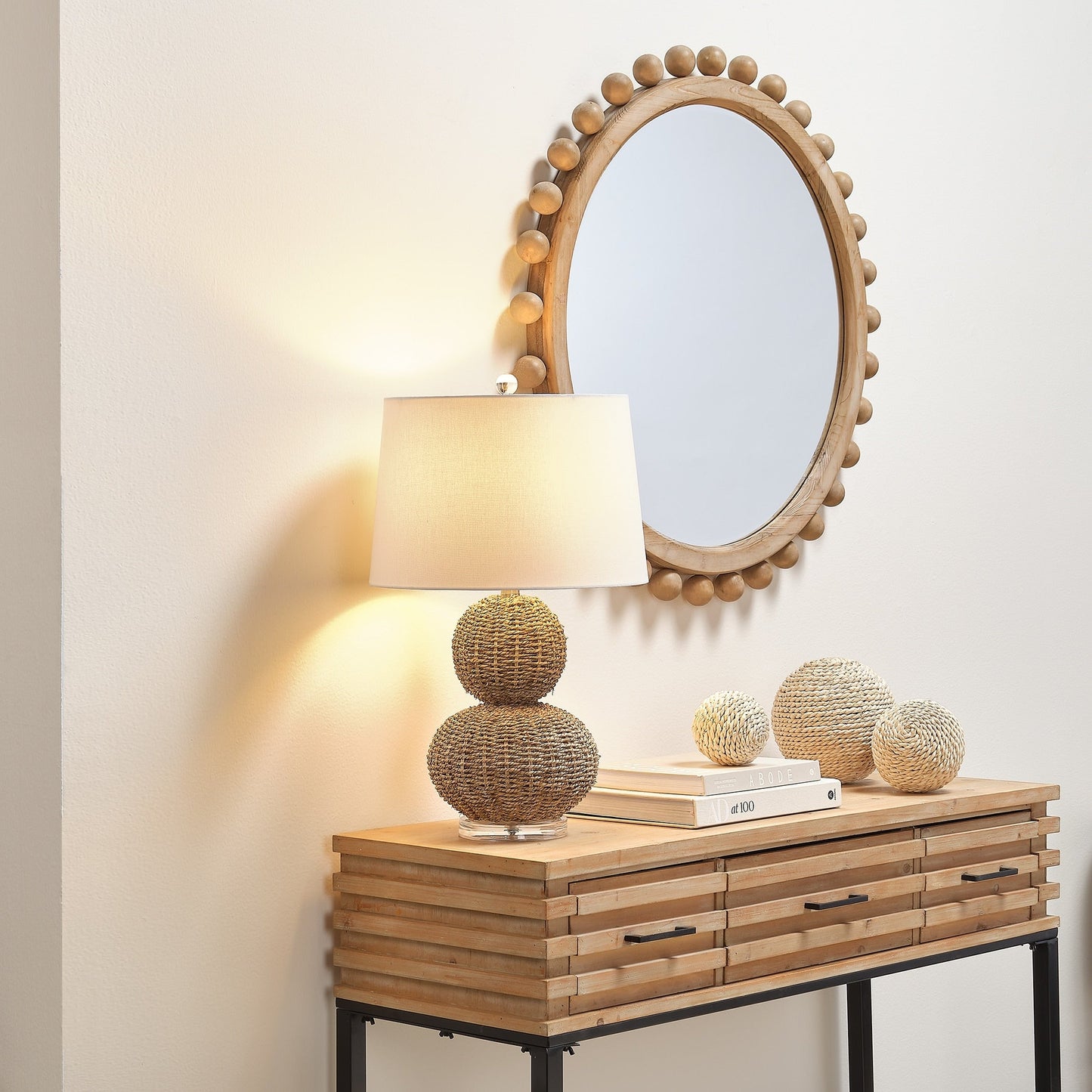 Miroir rond en bois Orion d'Alden Décor, naturel