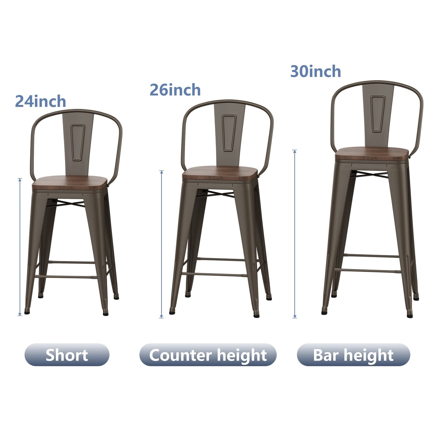 Tabourets de bar Andeworld style farmhouse, tabourets de bar hauteur comptoir, lot de 4 - Lot de 4
