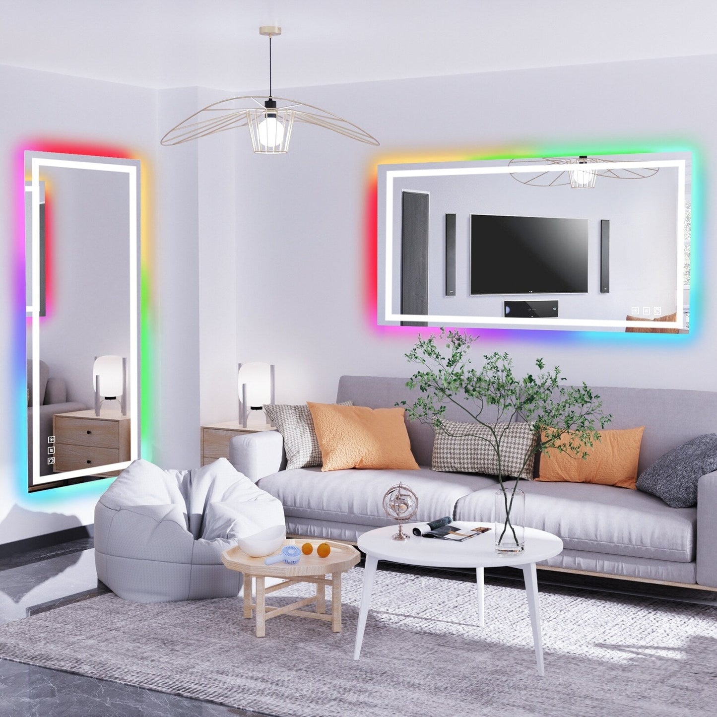 Miroir de salle de bain anti-buée avec rétroéclairage RGB et éclairage LED frontal