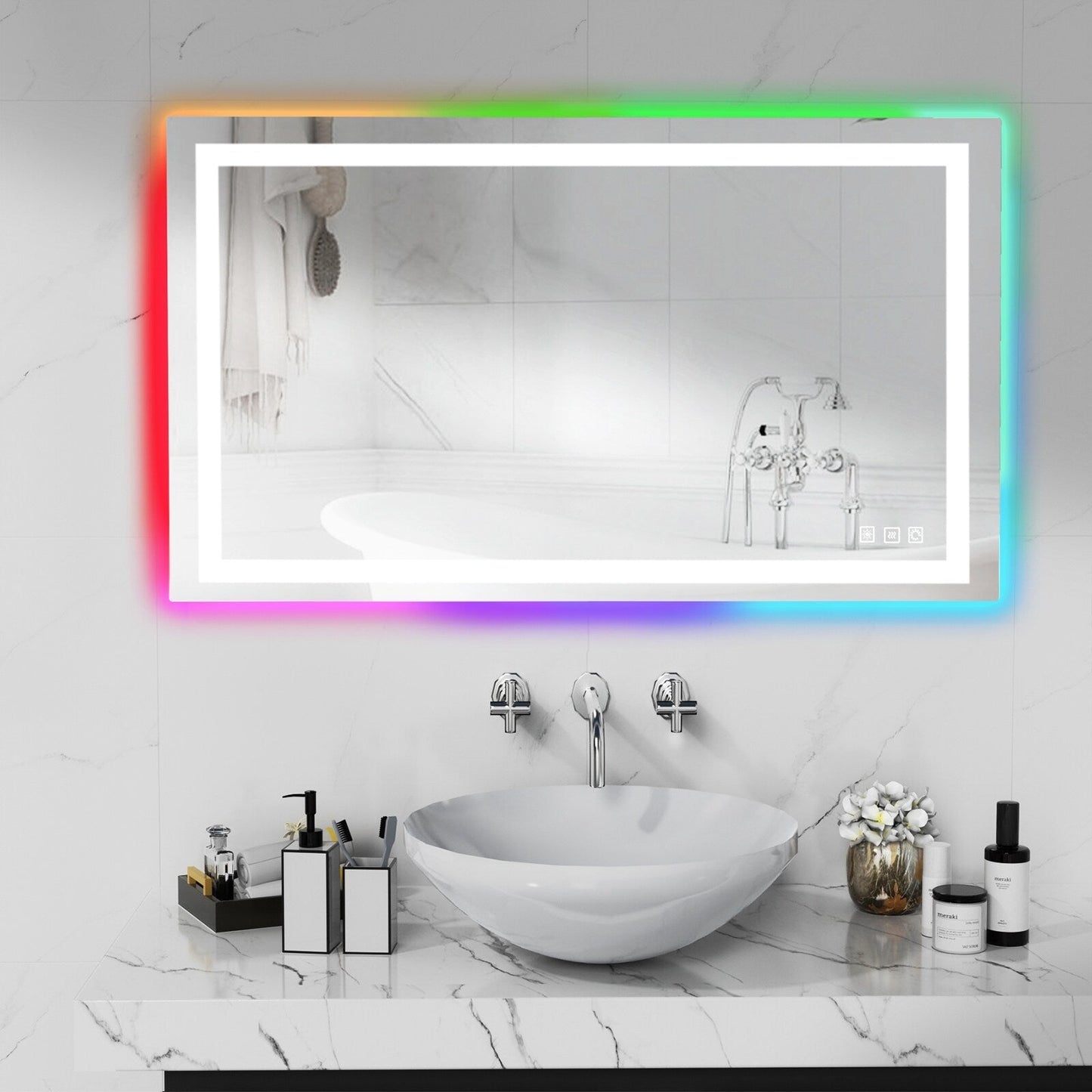 Miroir de salle de bain anti-buée avec rétroéclairage RGB et éclairage LED frontal