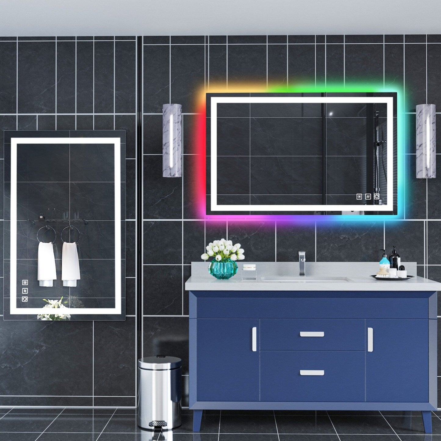 Miroir de salle de bain anti-buée avec rétroéclairage RGB et éclairage LED frontal