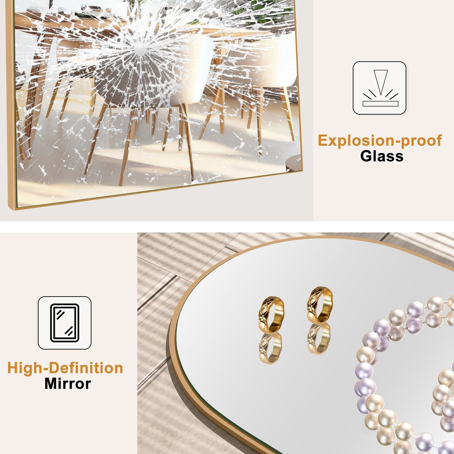 Grand miroir de sol en bois avec arche, miroir mural