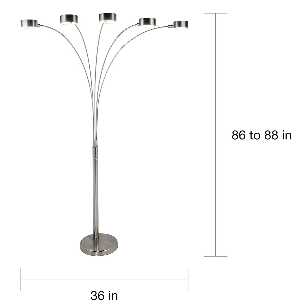 Lampe de sol à 5 lumières, modèle Charlie, en acier brossé, avec arche, de Strick & Bolton