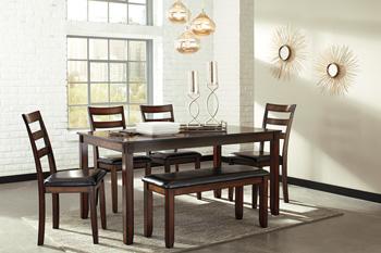 Table à manger et chaises Coviar avec banc (ensemble de 6)