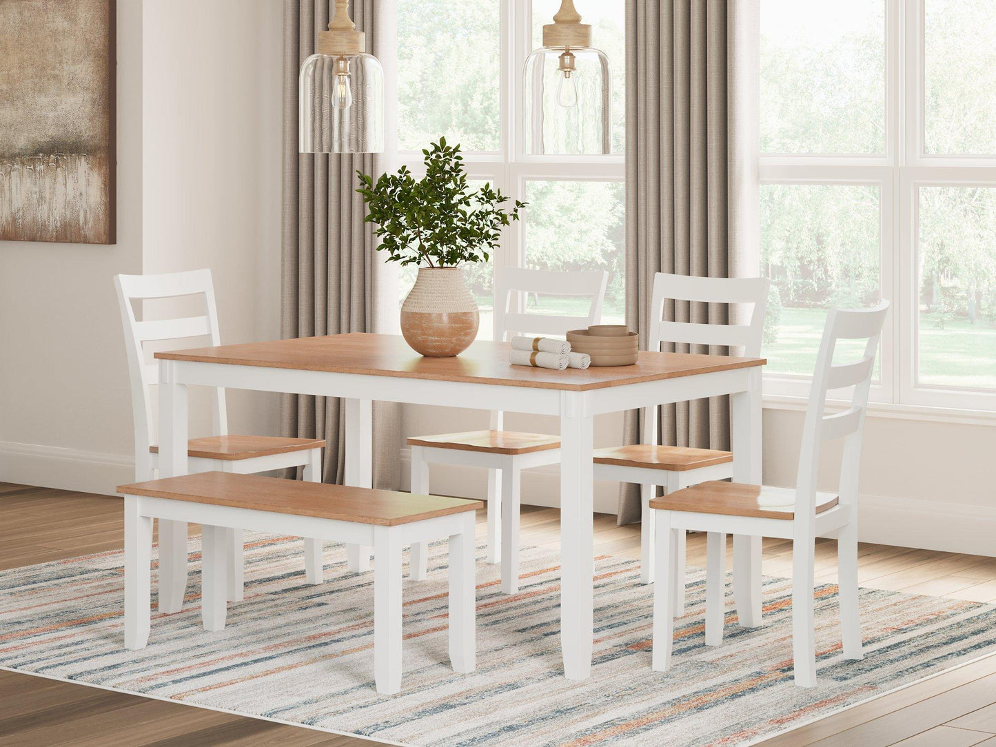 Table à manger Gesthaven avec 4 chaises et banc (ensemble de 6)