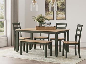 Table à manger Gesthaven avec 4 chaises et banc (ensemble de 6)