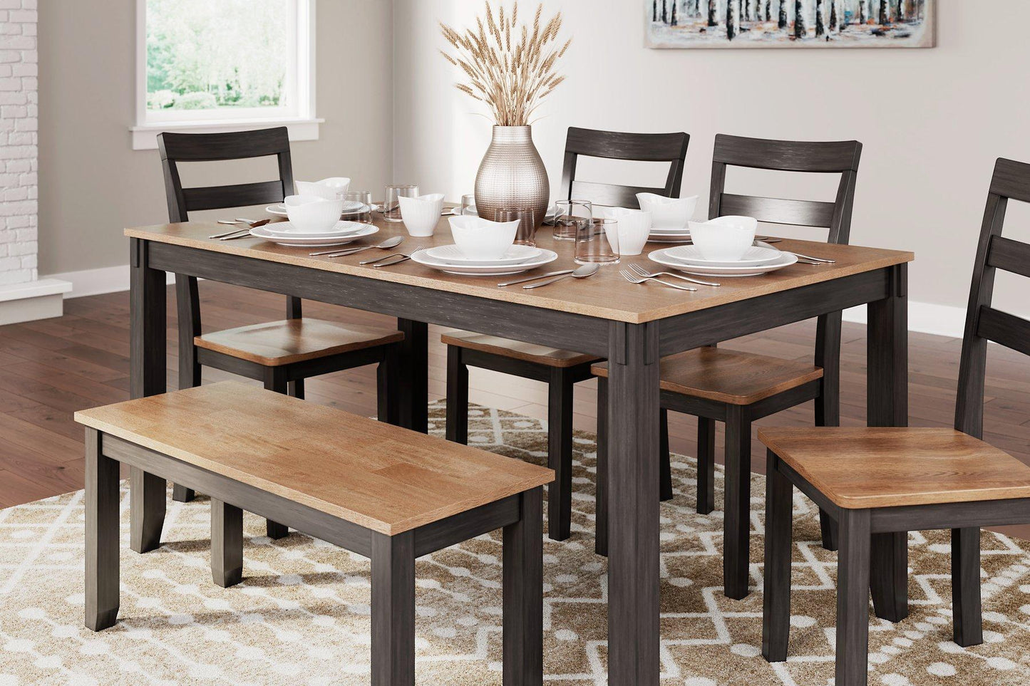 Table à manger Gesthaven avec 4 chaises et banc (ensemble de 6)