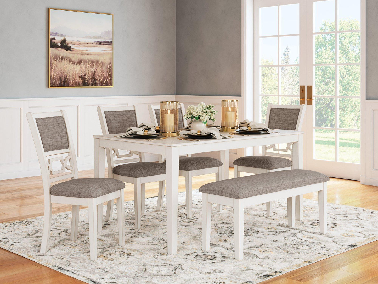 Table à manger Erinberg et 4 chaises et banc (ensemble de 6)