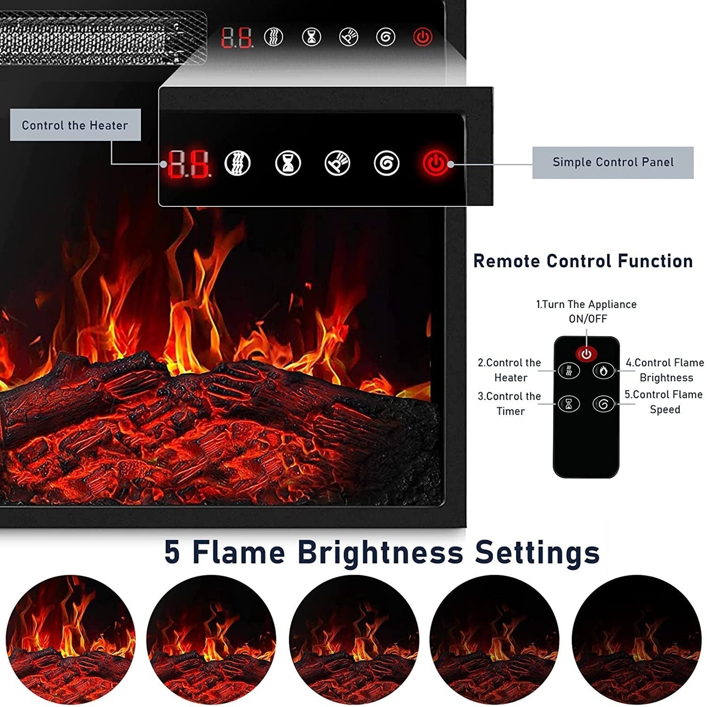 BOSSIN Cheminée électrique 43 pouces avec manteau, insert de cheminée électrique 23 pouces, meuble TV indépendant avec foyer en bois